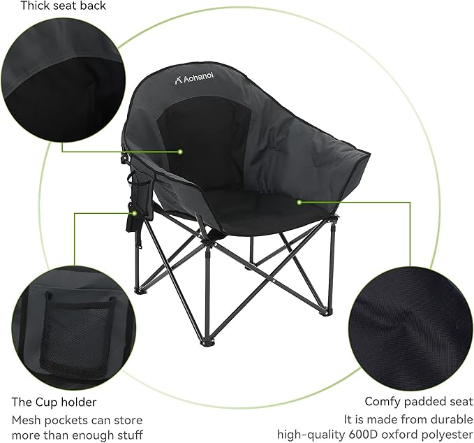 Oversized Camping Chairs, Camp Chairs, Camping Chairs for Heavy People, Padded Outdoor Folding Moon Chairs with Extra Wide Seats, Lawn Chairs Folding Supports up to 350lbs