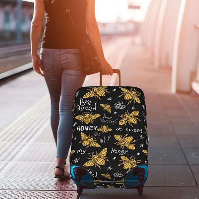 Travel Luggage Cover Suitcase Protector, Honey Bees Golden Luxury Thicker Washable Elastic Stretch Anti-scratch Luggage Sleeve with Concealed Zipper for Wheeled Suitcase Fits 29-32 Inch Luggage