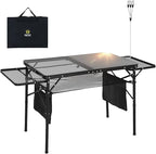 Nice C Camping Table, Ourdoor Grill Table, Tailgate Tables, Solar Panel Tables with USB Type-C&DC Charging Cable, 42W Portable Solar Charger, 2 Side Shelves, with Mesh Net&Cup Holders