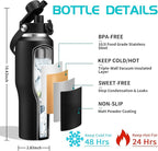 32oz Stainless Steel Water Bottle, Cold-48H & Hot-24H, Water Flask Thermal with Straw & Spout Lids, Pouch, Vacuum Insulated Bottle for Father's Day Gift Black