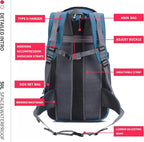 Bseash 50L Hiking Backpack, Water Resistant Lightweight Outdoor Sport Daypack Travel Bag for Camping Climbing Skiing Cycling (Blue Green - With Shoe Compartment)