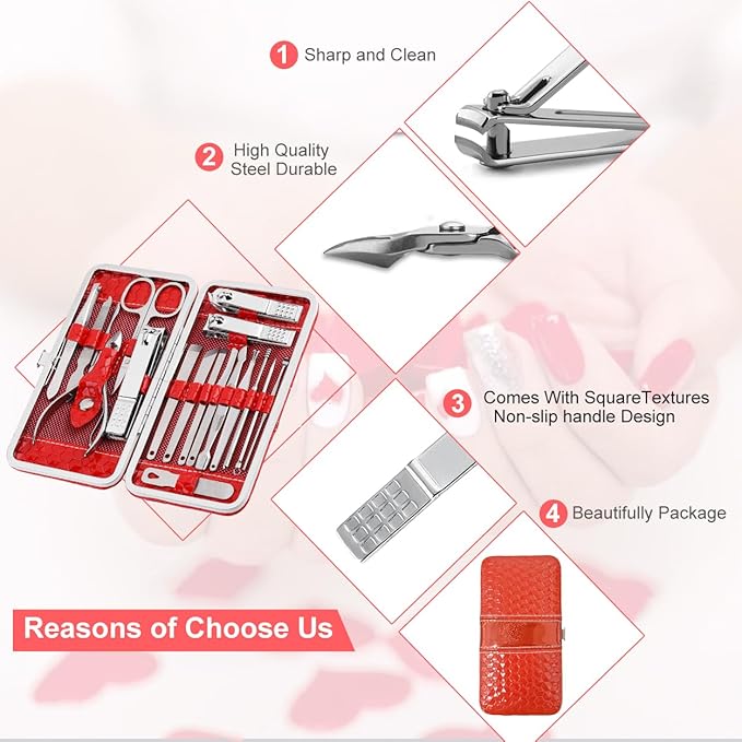 Cute Manicure Set for Women,Nail Clipper Grooming Kit for Teen Girls, Girlfriend, Wife, Mom,Small Gift Idea for Christmas Stocking Stuffers or Birthday Gift