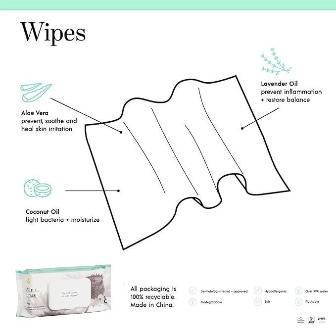 Attn: Grace Flushable Wet Wipes for Women (60 Ct) - Cleanse and Refresh with Aloe Vera and Coconut Oil/Soft & Natural Ingredients Soothe Sensitive Skin
