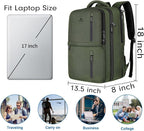 MATEIN Carry on Travel Laptop Backpack, Large Flight Approved Personal Item Travel Backpack with Shoe Compartment, Water Resistant Weekender Overnight Bag Fit 17 Inch Laptop, Green