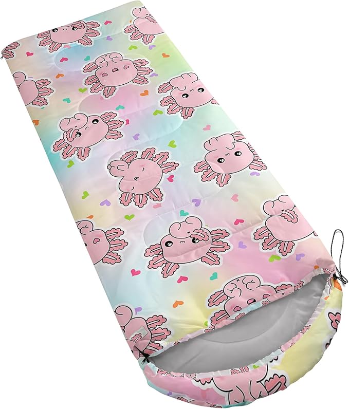 AILONEN Pink Lovely Rabbit Sleeping Bag for Girls Kids Adults,Warm and Cool Weather,Lightweight,Waterproof Backpacking,Cartoon Flowers Printed Bunny Sleeping Bag for Camping