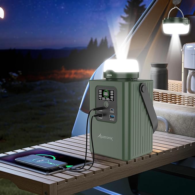 Alpatronix Portable Power Bank Station (93000mAh), 300Wh Power Station, 95W Outdoor Generator with Detachable LED Lights. 100W Fast Charging and LifePO4 Battery for Camping, Traveling and Emergencies.