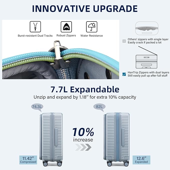 Hard Shell Suitcases 24 Inch Check in Luggage with Spinner Wheels Cup Holder, Lightweight Top Opening Expandable Luggage Hard Case Rolling Medium Checked Suitcase with Lock, Silver