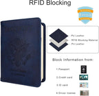 WALNEW Passport Holder for Travel, RFID Passport Cover Wallet for Women Men, PU Leather Passport Book Card Holder Case with Pen (Upgraded, Upgraded-Navy Blue)