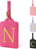 Personalized Rose Red Leather Initial Luggage Tags - Cute Embroidered Custom Monogram Name Card Cover Travel Backpack Gift for Women & Kids