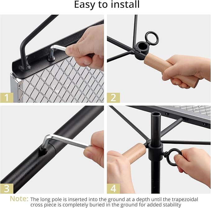 Swivel Campfire Grill Grate, Height 35", 360° Adjustable Heavy Duty Steel Campfire Grill with Insulated Wooden Handle, Portable Fire Pit Cooking Grate, for Camping Outdoor BBQ Cooking Open Fire