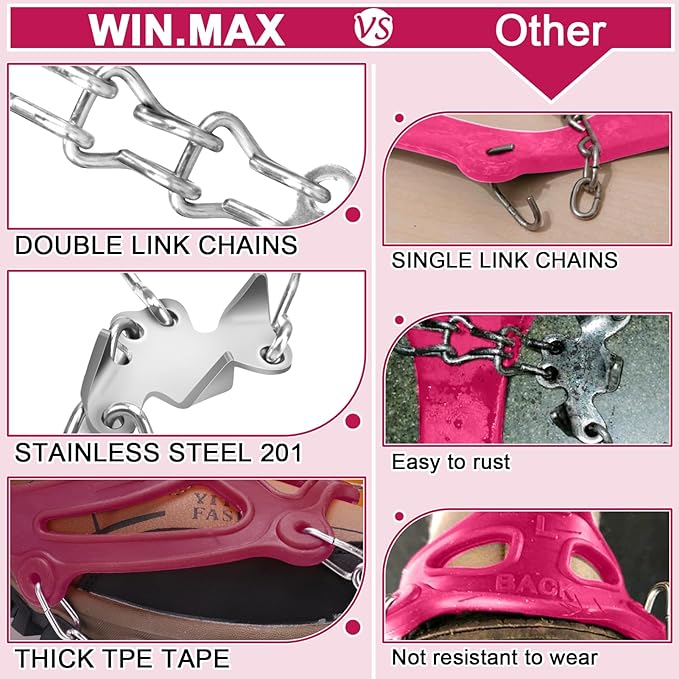 WIN.MAX Crampons for Shoes, Traction Cleats Ice Snow Grips with 19 Stainless Steel Spikes, Shoe Talons Anti - Slip Boots Spikes for Walking, Jogging, Climbing and Hiking