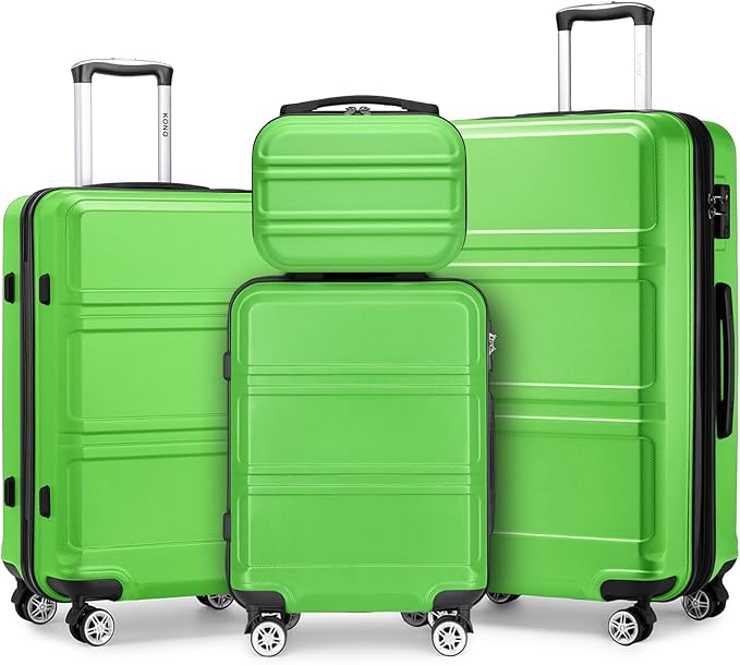 Kono 4 Piece Luggage Sets Expandable(only 28") Lightweight with Spinner Wheels TSA Lock Hardside Travel Rolling Suitcases 20in 24in 28in Carry on and 12in Mini Cosmetic Case Apple Green