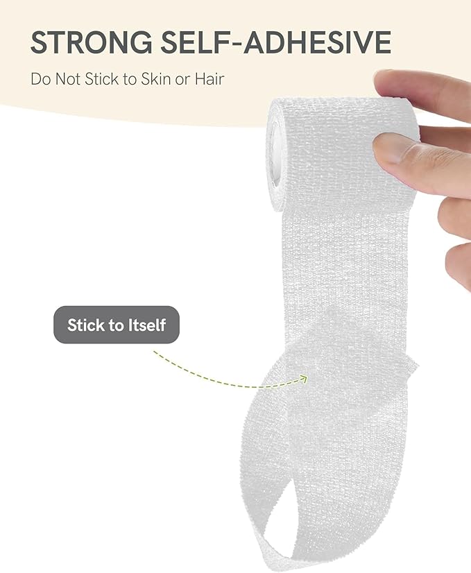 FriCARE Self Adhesive Bandage Wrap, Medical Tape in First Aid Kit, Cohesive Bandages for Wounds Sport Vet, 2 Inches X 5 Yards 6 Rolls, White