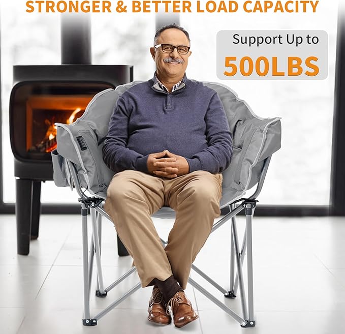 LILYPELLE Oversized Heated Camping Chair, Patio Lounge Chairs with 3 Heat Levels, Portable Folding Heated Chair Round Moon Saucer Folding Lawn Chair Outdoor Chair for Camping, Lounge Patio