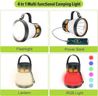 4 Pack LED Camping Lantern, 1500 Lumens Camping Lantern Rechargeable with Solar Panel Charging, Waterproof, 8 Light Modes, 7500mAh Power Bank, Camping Flashlight for Hurricane Emergency, Outdoor