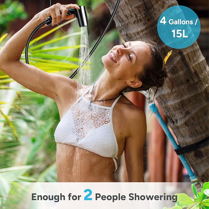 DR.PREPARE Camping Shower, 4 Gallons 15L Portable Camp Shower Bag for Camping Beach Travelling Hiking Trip, Solar Shower Outdoor with On-Off Switchable Shower Head