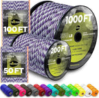 TECEUM 5/32" Paracord Rope 1000 – 1000ft / 200ft / 100ft / 50ft – Tactical Parachute Cord 4mm – 45+ Colors – Nylon String for Survival & Camping Gear – Stripe Cord for Survival – Utility Rope
