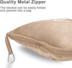 Travel Blanket and Pillow Compact, Premium Soft 2 in 1 Airplane Blanket with Soft Bag Pillowcase，Hand Luggage Sleeve and Backpack Clip (Brown)