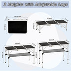 Tri-fold Folding Picnic Table, 3ft Camping Table Lightweight Portable Aluminum Outdoor Table with Adjustable Heights for Backyard BBQ Party