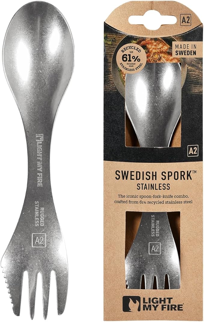 Light My Fire Sporks Stainless Steel (18/8) Camping Spork, Unbreakable Fork Spoon Knife Set - Sporks Reusable Camping Utensils, Durable & Lightweight Metal Spork, Outdoor Hiking Survival Gear