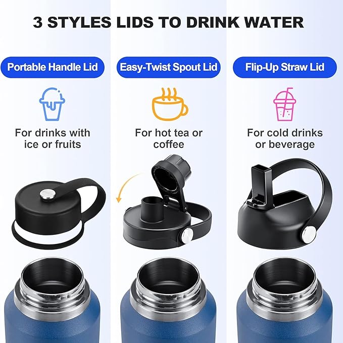 40oz Water Bottle Insulated with Straw,Leak Proof Water Bottles Fit in Car Cup Holder，Mens Water Bottle Stainless Steel for Gym,Hiking,Travel，Sport,Bpa free