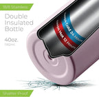 SipX™ Triple-Insulated Stainless Steel Water Bottle 40oz. With 3 Lids, BPA-Free Reusable Insulated Water Bottle Keeps Cold 24 Hours, Metal Water Bottle Made Of Sustainable Material For Hiking & Biking