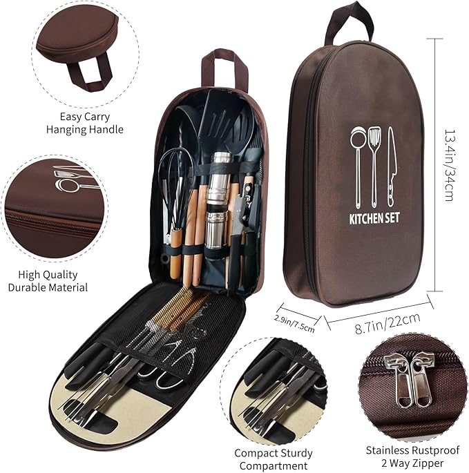 Silicone Camping Cooking Set Car Camping Essentials Cooking Kitchen Set, RV Camping Cookware Must Haves Gifts Camping Cooking Essentials, Camp Cooking Set for Travel Hiking Picnic