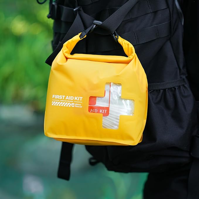 RHINO RESCUE Waterproof Boat First Aid Kit, Lightweight Boat Accessories Dry Bag, Emergency Marine Survival Supplies for Outdoor Kayak, Fishing, Floating, Swimming, Beach & Camping (Yellow)