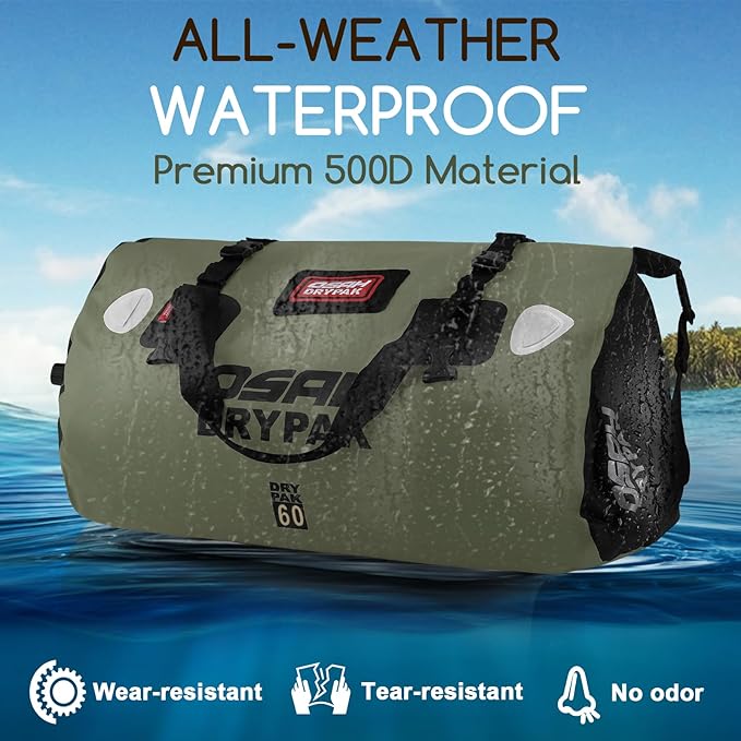 Waterproof Duffel Bag - Motorcycle Dry Bag Tail Bag with Large Storage Space, Waterproof Luggage Duffle Bags with Outer Mesh Zipper Pocket for Camping, Kayaking, Fishing & Traveling