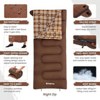 KingCamp Sleeping Bag for Adults, Cold Weather & Warm XL Big and Tall Flannel Sleeping Bags with Compression Sack Portable Waterproof Essentials Gear Accessories for Outdoor Camping