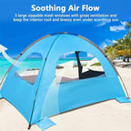 NXONE Beach Tent Sun Shade Shelter for 3/4/6 Person Person with UV Protection, Extended Floor, 3 Mesh Roll Up Windows & 8.0/8.5mm Fiberglass Rods丨Carry Bag Included
