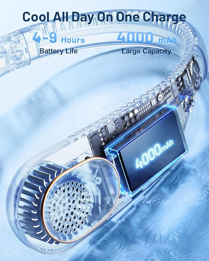 SWEETFULL Portable Neck Fan 360° Cooling Bladeless Personal Fan | No Hair Twisting - 4000mAh USB Rechargeable Wearable Fan for Travel, Birthday Gifts for Men, Women, Mom, and Dad