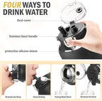 BLUEGO 84oz Water Bottle Glass with Stainless Steel Handle Large 2.5l Water Bottle with Time Markers and Silicone Sleeve Half Gallon Water Jug BPA Free for Gym Daily Use, Black