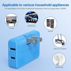 ETwinCoo Flat Wall Plug Adapter AC Outlet Extender, 2-Prong Swivel Mini Indoor Wall Tap Plug, Outlet Splitter (Quick & Space Save) Perfect for Home and Travel, Type A, Blue (3 Way-2 Pack)