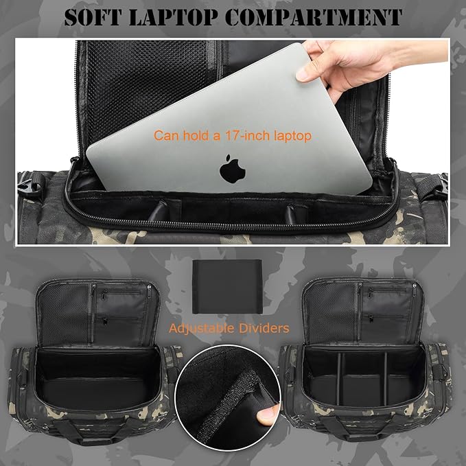 45L Gym Bag for Men & Women, Tactical Military Duffle Bag for Travel Weekender Gym Workout Deployment， Large Sports Bag for Hockey Football Baseball Soccer Basketball & Team training