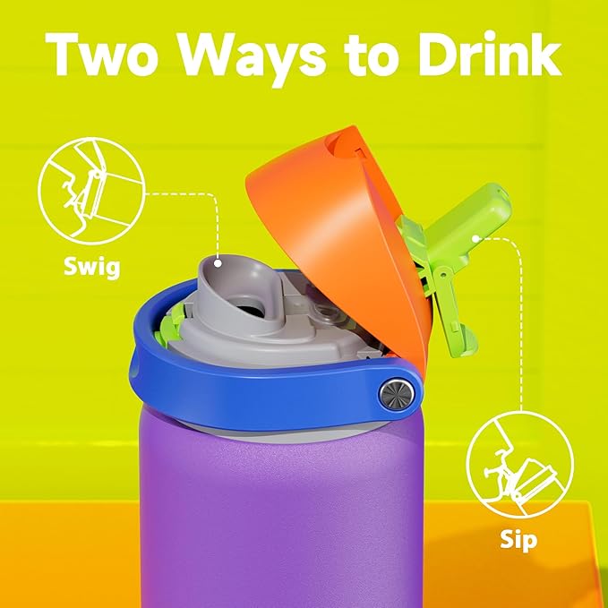 32 oz Insulated Water Bottle for Women: Meoky Stainless Steel Metal Water Bottle with 2-in-1 Straw and Spout Lid - Leak Proof, Cold for 24 Hours, Protective Silicone Base, BPA-Free for School, Violet