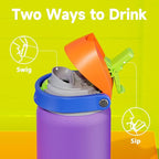 32 oz Insulated Water Bottle for Women: Meoky Stainless Steel Metal Water Bottle with 2-in-1 Straw and Spout Lid - Leak Proof, Cold for 24 Hours, Protective Silicone Base, BPA-Free for School, Violet