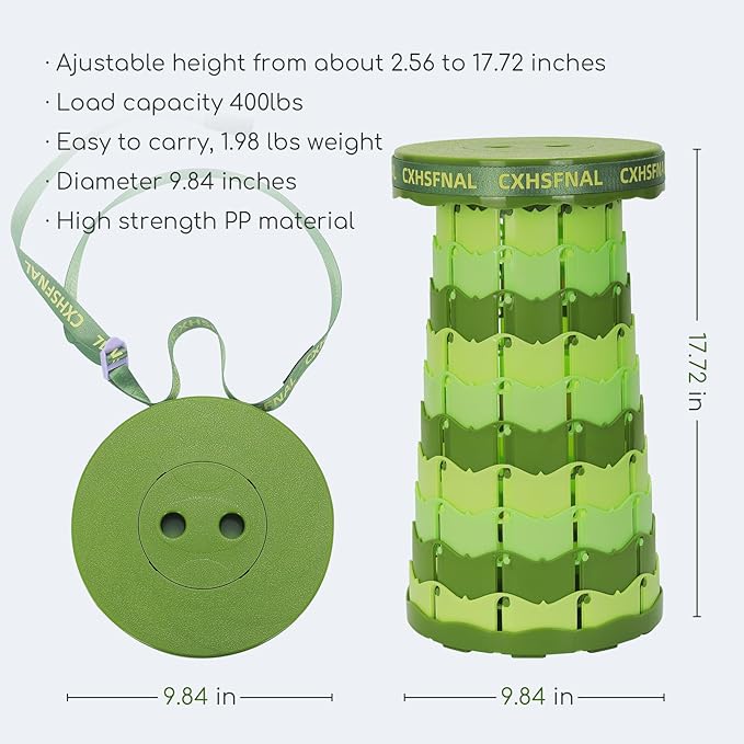 Upgraded Portable Foldable Stool,Folding Camp Stool,Lightweight Sturdy 400lbs Load Capacity Collapsible seat Height Adjustable for Fishing Hiking Picnic Hunting Party BBQ Indoor (Gradient Green)