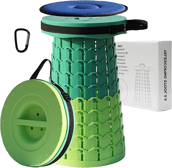 ALEVMOOM Upgraded XXL 50 Portable Collapsible Stool with Cushion,Telescoping Folding Stool for Adults,Yet More Sturdy Camping Stool with Load Capacity 1000lbs,for Outdoor Garden Hiking BBQ