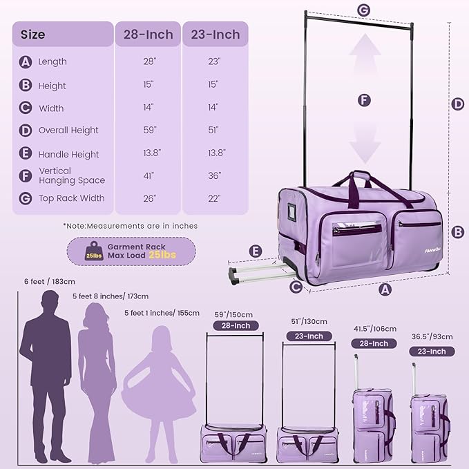 Fanwoli 28" Dance Bag with Garment Rack | Ultra-Light Collection| More Lightweight & Wear-Resistant| Ideal Competition Duffle Bag for Dancers Livestreamer Athletes