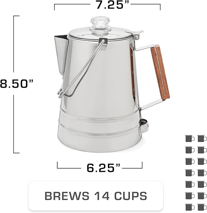 COLETTI Butte Coffee Percolator Camping — Percolator Coffee Pot, NO Aluminum or Plastic [14 Cup]
