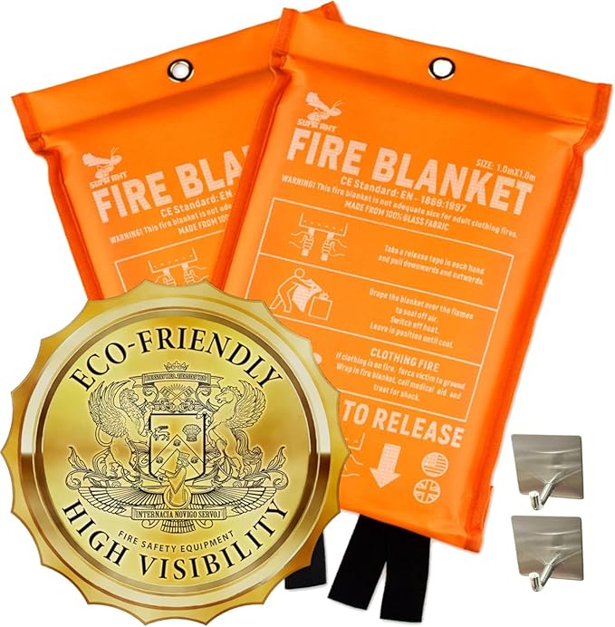 Supa Ant Emergency Fire Blanket for Home and Kitchen - 2 Pack 1500F High Visibility (Glow in The Dark) Smother Kitchen Fire Blanket - CE Certified Hero Fire Blankets Emergency for Home (40in)