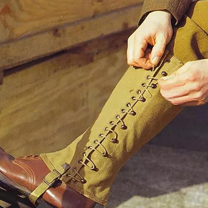 SMONT Canvas Leg Gaiters for Men WWII Reproduction M1936 Hiking Army Khaki Canvas Gaiters Puttee Protection for Legs, 3R