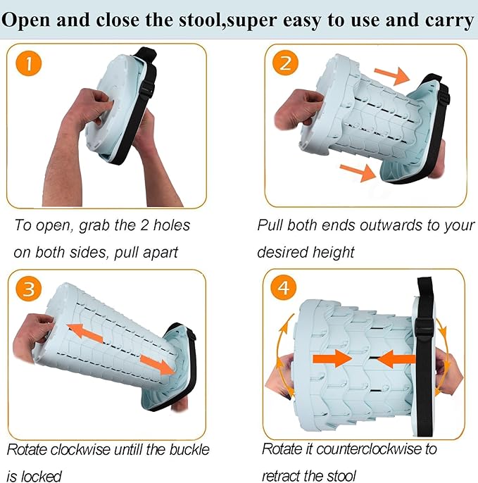 Fishboy Upgraded Square Collapsible Stool, 400lb Max Weight, Lightweight But Sturdy, Portable Retractable Folding Telescoping Foldable Camping Stool for Adults Outdoor Fishing Hiking Travel BBQ