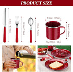 Nuogo 12 Pcs Enamel Camping Tableware Set Dinnerware Kit Includes 12 oz Coffee Mugs Camping Plates Bowls and Utensils Set with Knife Fork Spoon for 2 People Hiking Picnic Outdoor