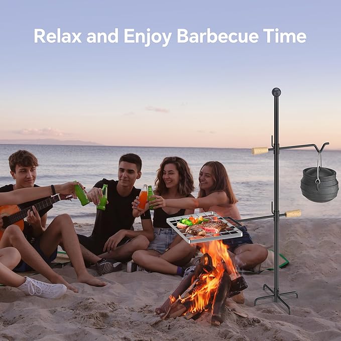 Mr IRONSTONE Campfire Grill Grate: Fire Pit Grill Grate with Swivel Handle, Campfire Cooking Equipment with Heavy Duty Steel, Over Fire Camp Grill For Outdoor Barbecue Camping and Cooking, Black