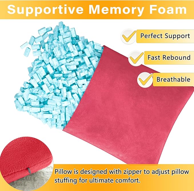 2 Pack Small Pillow, Memory Foam Mini Pillow 11 X 7 Inches for Travel, Sleeping, Nap and Neck, Knee, Lumbar Support, Tiny Cushion for Pet, Dogs (Red)