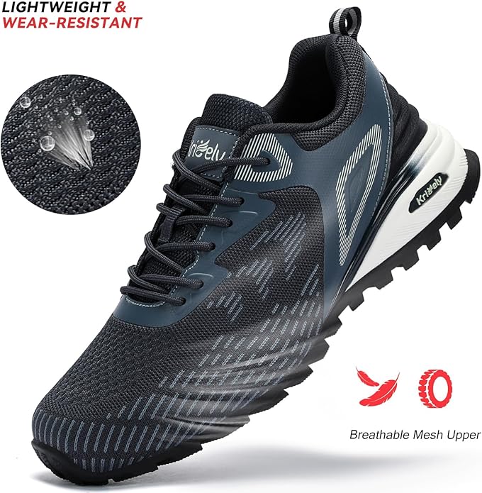 Kricely Men's Trail Running Shoes Non Slip Hiking Shoes Tennis Shoes Fashion Sneakers Workout Footwear