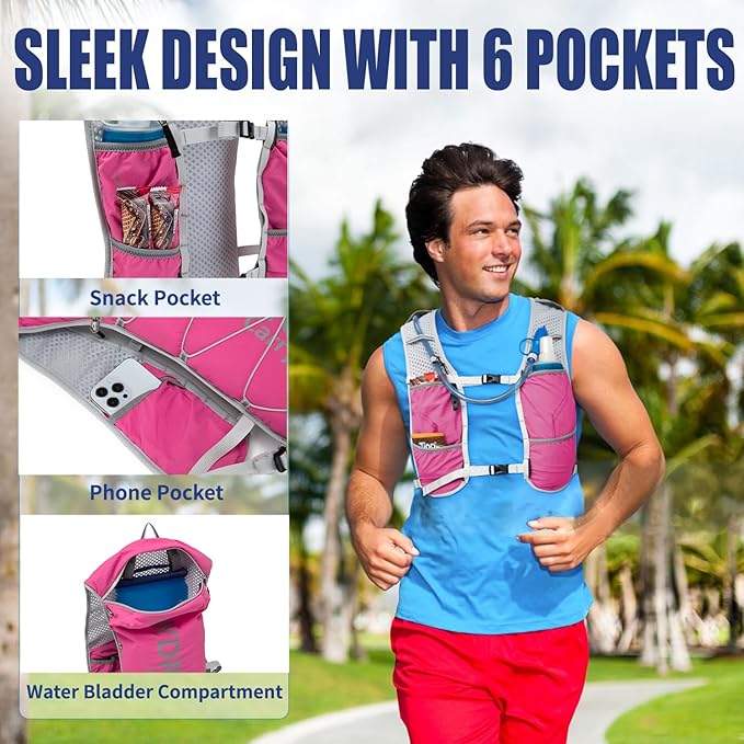 Lightweight Running Vest for Women and Men Hydration Backpack Pack with 1.5L Water Bladder Bag for Hiking Trail Running Gear Cycling Marathon