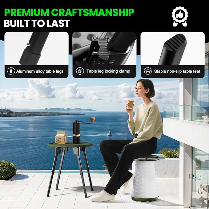 LED Camping Table Set with Stools, 300lbs Capacity Adjustable Height Folding Table & Chairs, All-in-One Compact Design for Outdoor, Camping, Picnic, Tailgating